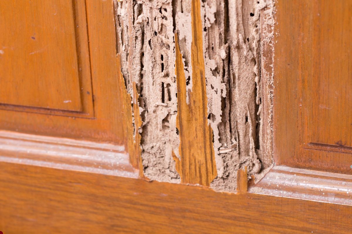 A wooden door featuring a hole, indicating the need for repair by a furniture service.